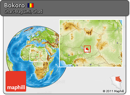 Physical Location Map of Bokoro, highlighted parent region, within the entire country