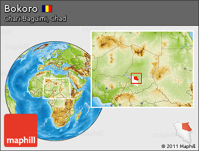 Physical Location Map of Bokoro, highlighted parent region, within the entire country