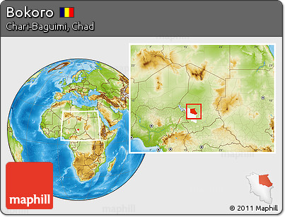 Physical Location Map of Bokoro, highlighted parent region, within the entire country