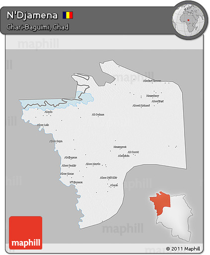 Gray 3D Map of N'Djamena, single color outside
