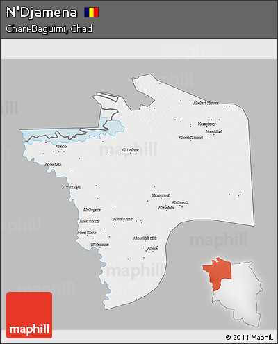 Gray 3D Map of N'Djamena, single color outside