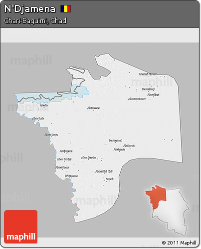Gray 3D Map of N'Djamena, single color outside