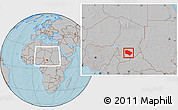 Gray Location Map of Melfi, within the entire country, hill shading