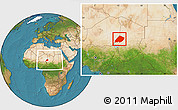Satellite Location Map of Nokou, within the entire country