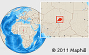 Shaded Relief Location Map of Nokou, within the entire country