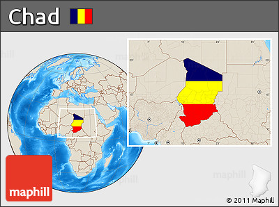 Flag Location Map of Chad, shaded relief outside