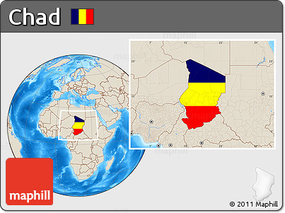 Flag Location Map of Chad, shaded relief outside