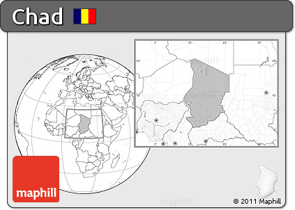 Gray Location Map of Chad, blank outside, hill shading inside