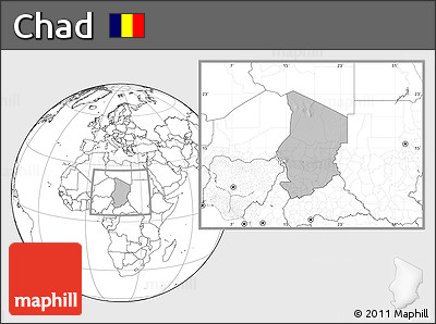 Gray Location Map of Chad, blank outside, hill shading inside