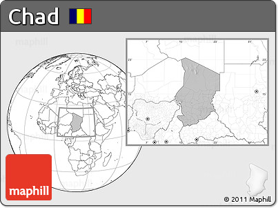 Gray Location Map of Chad, blank outside, hill shading inside