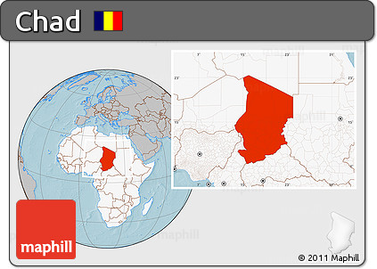 Gray Location Map of Chad, highlighted continent, hill shading