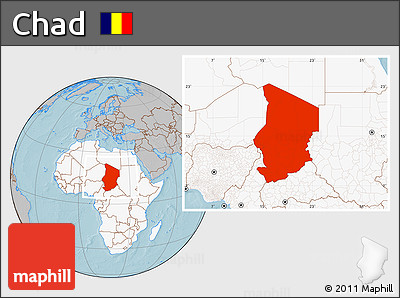 Gray Location Map of Chad, highlighted continent, hill shading