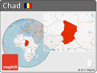 Gray Location Map of Chad, highlighted continent, hill shading
