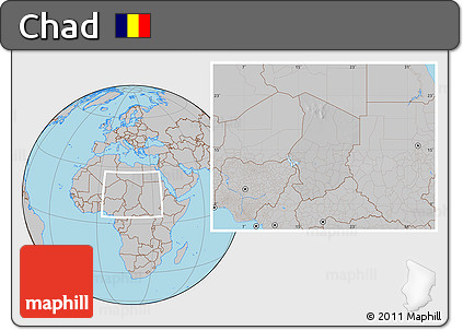 Gray Location Map of Chad, hill shading inside