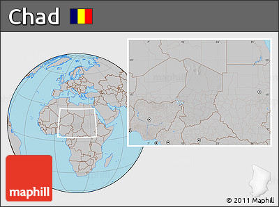 Gray Location Map of Chad, hill shading inside