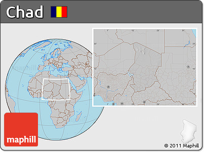 Gray Location Map of Chad, hill shading inside