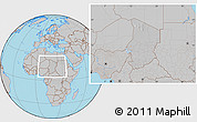 Gray Location Map of Chad, hill shading inside