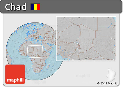 Gray Location Map of Chad, hill shading outside
