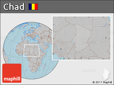 Gray Location Map of Chad, hill shading outside