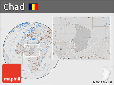 Gray Location Map of Chad, lighten, desaturated, hill shading