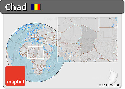 Gray Location Map of Chad, lighten, desaturated, land only, hill shading