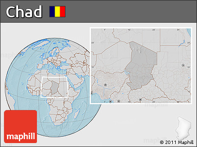Gray Location Map of Chad, lighten, desaturated, land only, hill shading