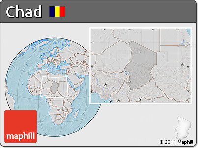 Gray Location Map of Chad, lighten, desaturated, land only, hill shading