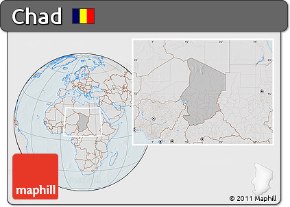 Gray Location Map of Chad, lighten, hill shading