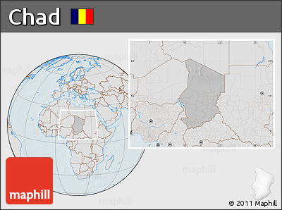 Gray Location Map of Chad, lighten, hill shading