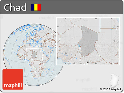 Gray Location Map of Chad, lighten, hill shading