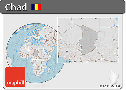 Gray Location Map of Chad, lighten, land only, hill shading