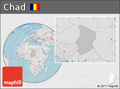 Gray Location Map of Chad, lighten, land only, hill shading