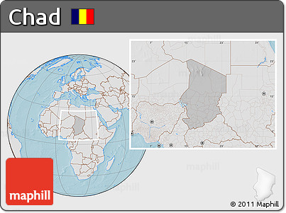 Gray Location Map of Chad, lighten, land only, hill shading