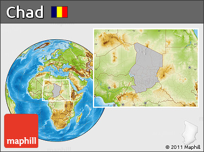 Gray Location Map of Chad, physical outside, hill shading