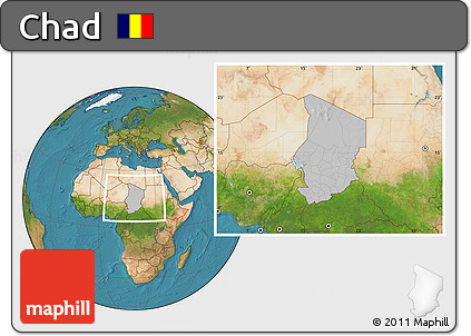 Gray Location Map of Chad, satellite outside, hill shading