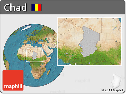 Gray Location Map of Chad, satellite outside, hill shading