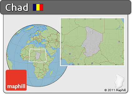 Gray Location Map of Chad, savanna style outside, hill shading inside