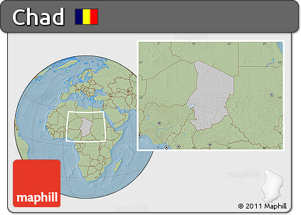 Gray Location Map of Chad, savanna style outside, hill shading outside