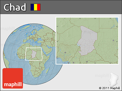 Gray Location Map of Chad, savanna style outside, hill shading outside