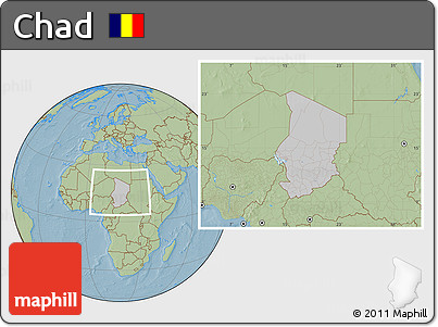 Gray Location Map of Chad, savanna style outside, hill shading outside