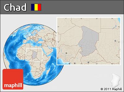 Gray Location Map of Chad, shaded relief outside