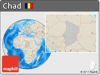 Gray Location Map of Chad, shaded relief outside