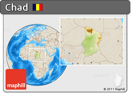Physical Location Map of Chad, shaded relief outside