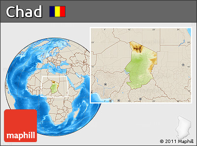 Physical Location Map of Chad, shaded relief outside