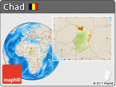 Physical Location Map of Chad, shaded relief outside