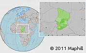 Political Location Map of Chad, gray outside, hill shading