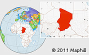 Political Location Map of Chad, highlighted continent