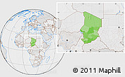 Political Location Map of Chad, lighten, desaturated