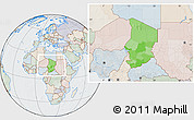 Political Location Map of Chad, lighten, semi-desaturated