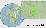 Political Location Map of Chad, savanna style outside, hill shading